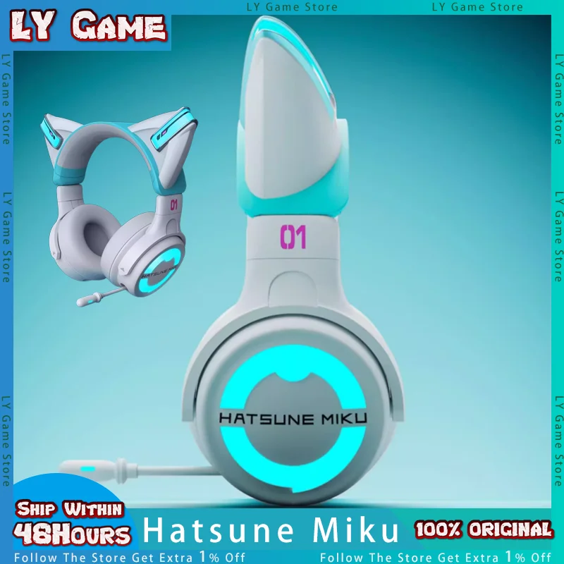 Hatsune Miku káblové Bluetooth Cat Cat Headed Sedávky na uši