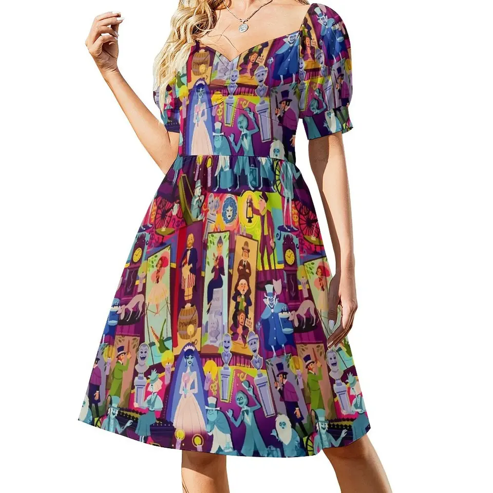 Haunted Mansion Casy Dress Retro Mansion Collage Street Šatyy Sexy V krk elegantné grafické šaty 3xl 4xl 5xl