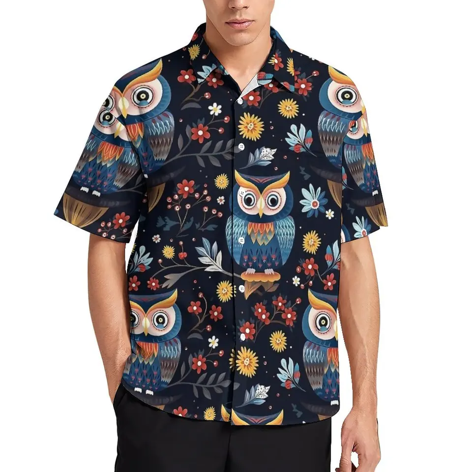 Havajská košeľa pláž roztomilý Nordic Bold Owl Pattern Blouses Trendy Trex Tirls Man s krátkym rukávom štýlové oblečenie