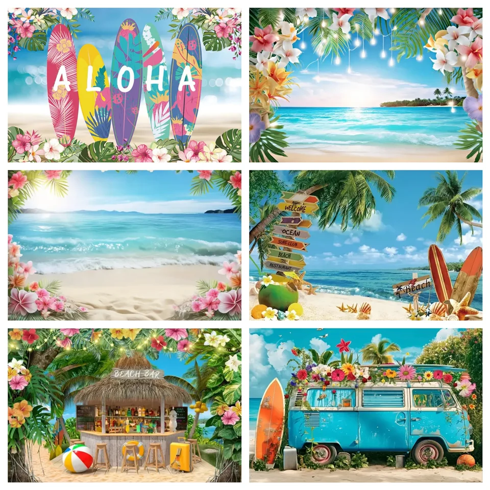 Havajské letné pláž pozadie Tropické prímorské kvety Aloha Luau Ocean Sea surfová sviatok sviatočná oslava narodeniny Decor Decor Decor