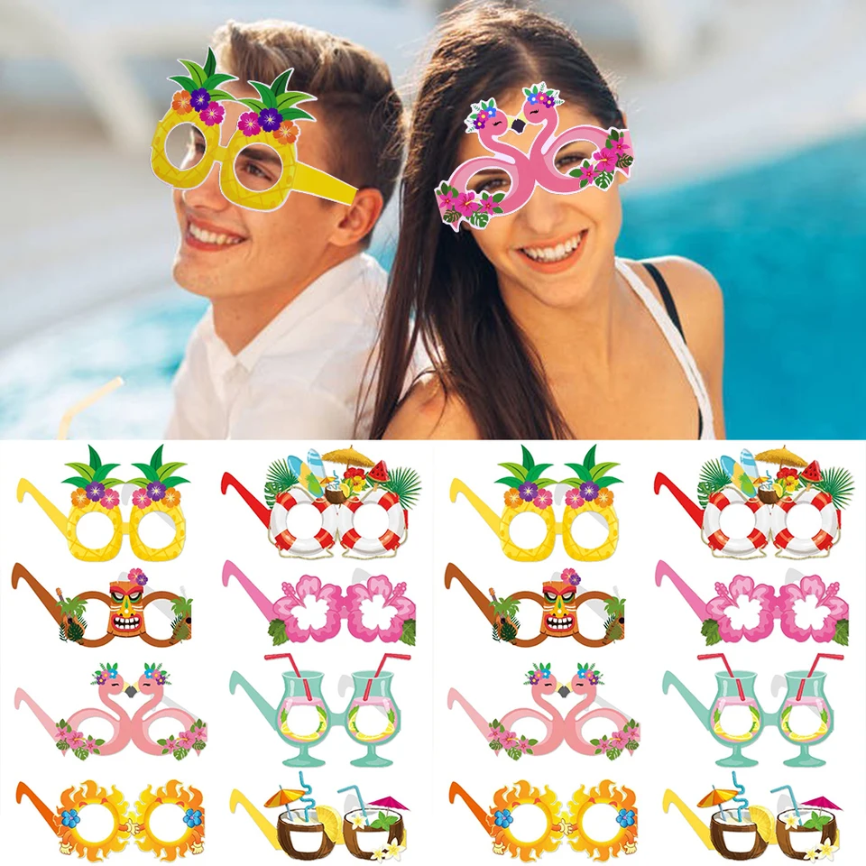 Havajské párty dekoratívne okuliare pláž Funny ananás Flamingo Paper Fotografie okuliare Tropické luau havajské dekorácie