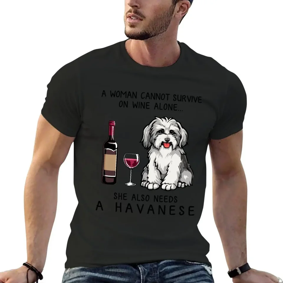 Havanese a víno vtipný darček pre psie mama Tričko Grafické košele čierne dizajnér Tir tričko muži