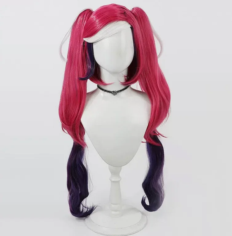 Hazbin Hotel Velvet Cosplay parochne 80 cm dlhé ružové zmiešané fialové syntetické vlasy
