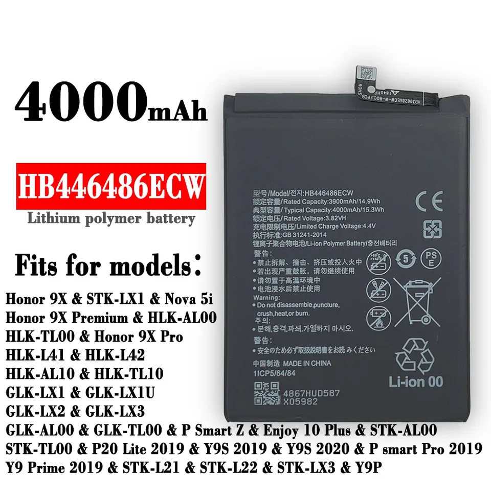 HB446486CW Výmena batérie pre Huawei P Smart Z Honor 9x Honor 9x Pro Nova5i Vychutnajte si 10 plus p20 lite y9p y9s nové batérie