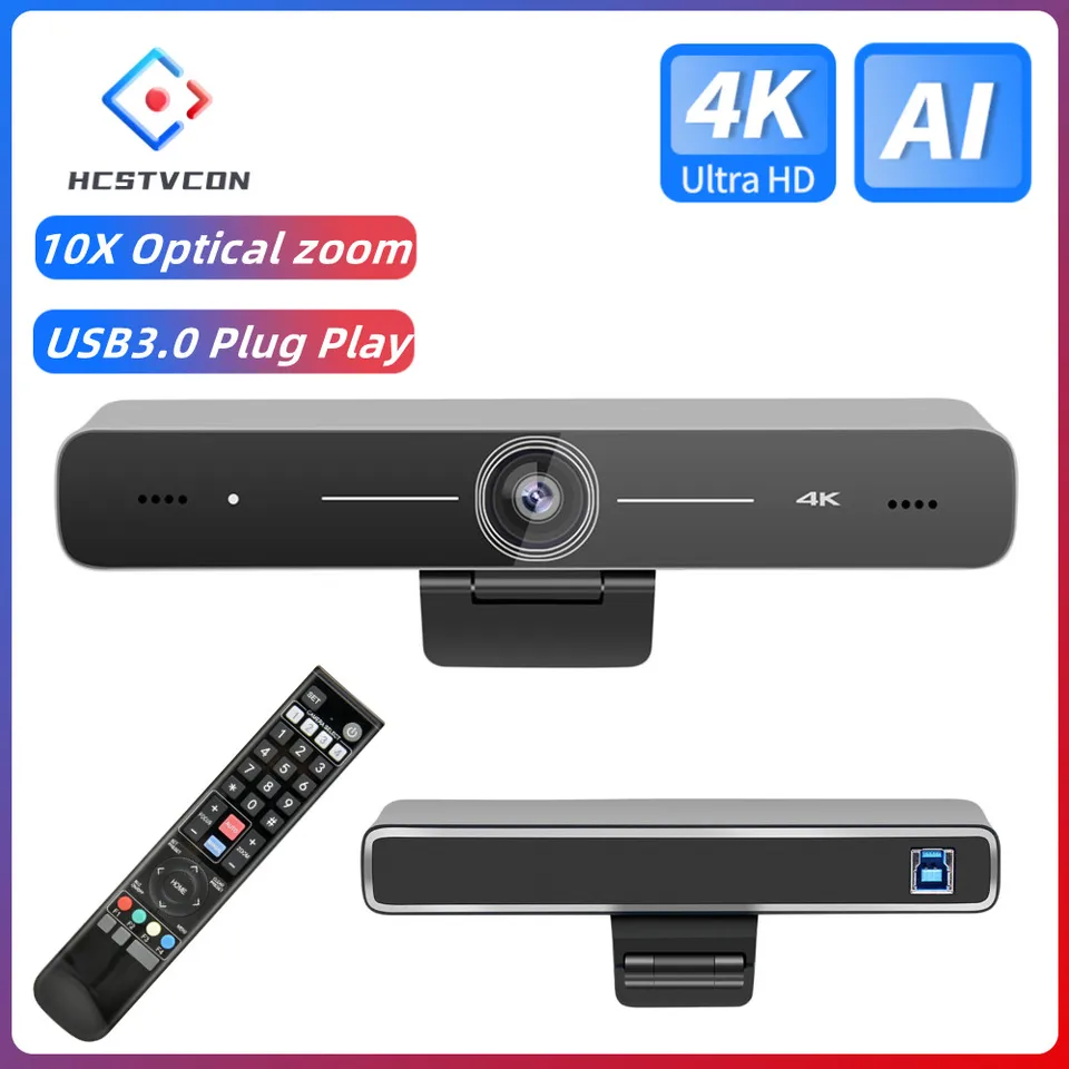 HCSTVCON AI Tracking 4K webcam 10x Mini Camera s Microphone Plug Play for YouTube Live Broadcast Video Conference Conference