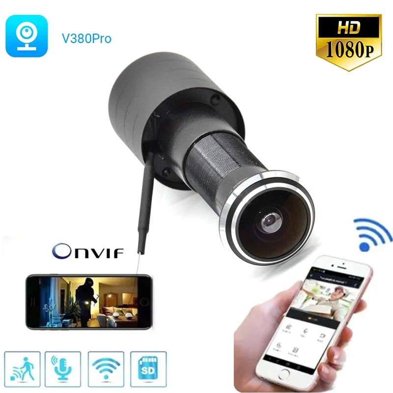 HD 1,7 mm šošovky široký obsah rybieho rybie v380 Zabezpečenie očných dierov 1080p siete CCTV Mini peephole dvere wifi kamera P2P Onvif