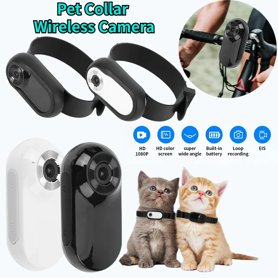 HD 1080p Dog Tracker Collar Golier bezdrôtový obojok pre mačky s videom záznamy Mini Body Cam Pet Sport Sport Camera Nanny Security Camera