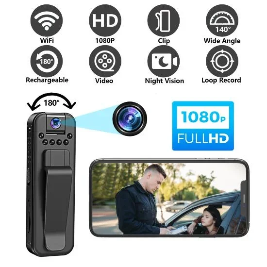 HD 1080p Mini Camera WiFi Infračervená nočná vízia policajná detekcia tela detekcia pohybu Malé telesné kamery Video sledovanie videokamerov