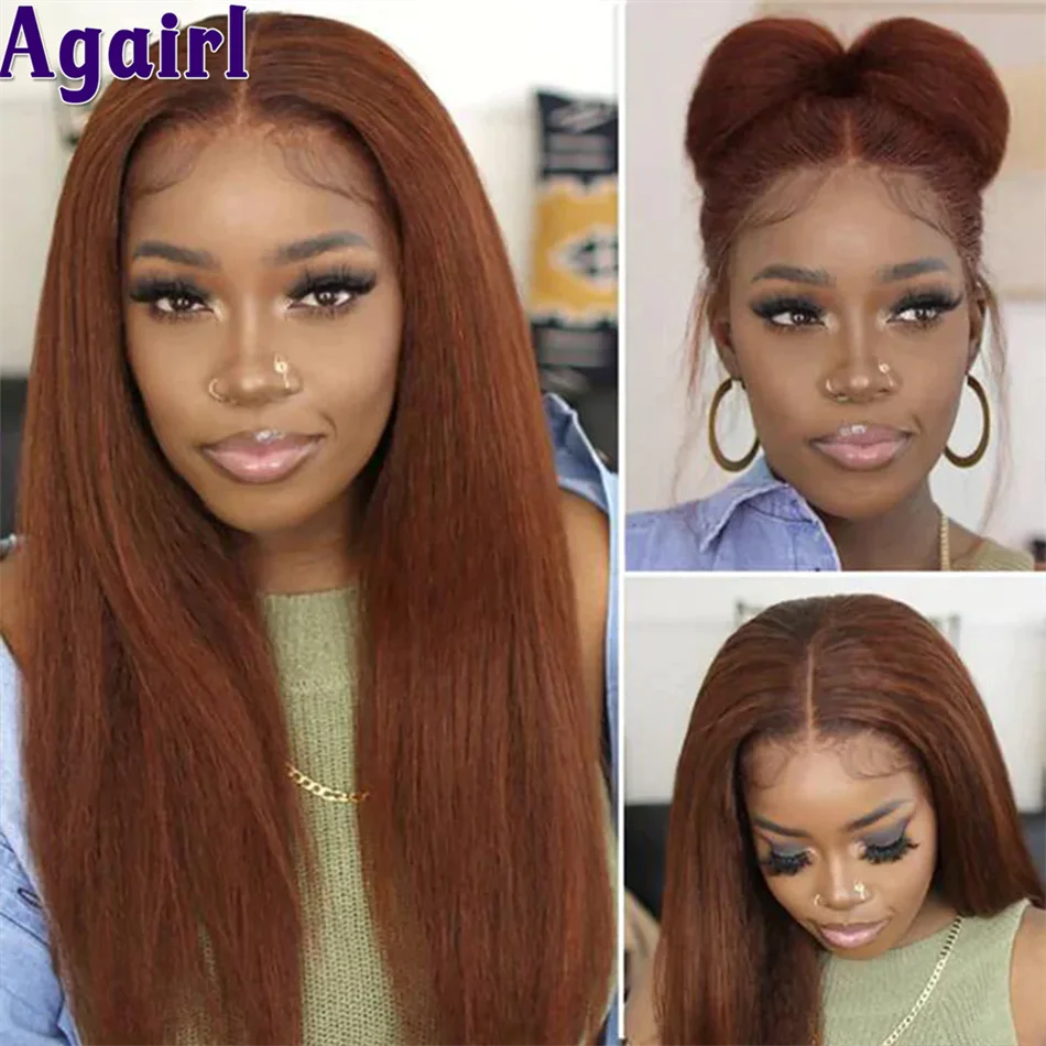 HD 360 Plná čipka čelná parochňa zázvor hnedá výstredná rovná parochňa Auburn Reddish Brown Yaki Straight 13x6 Lace Front Human Hair Parochne