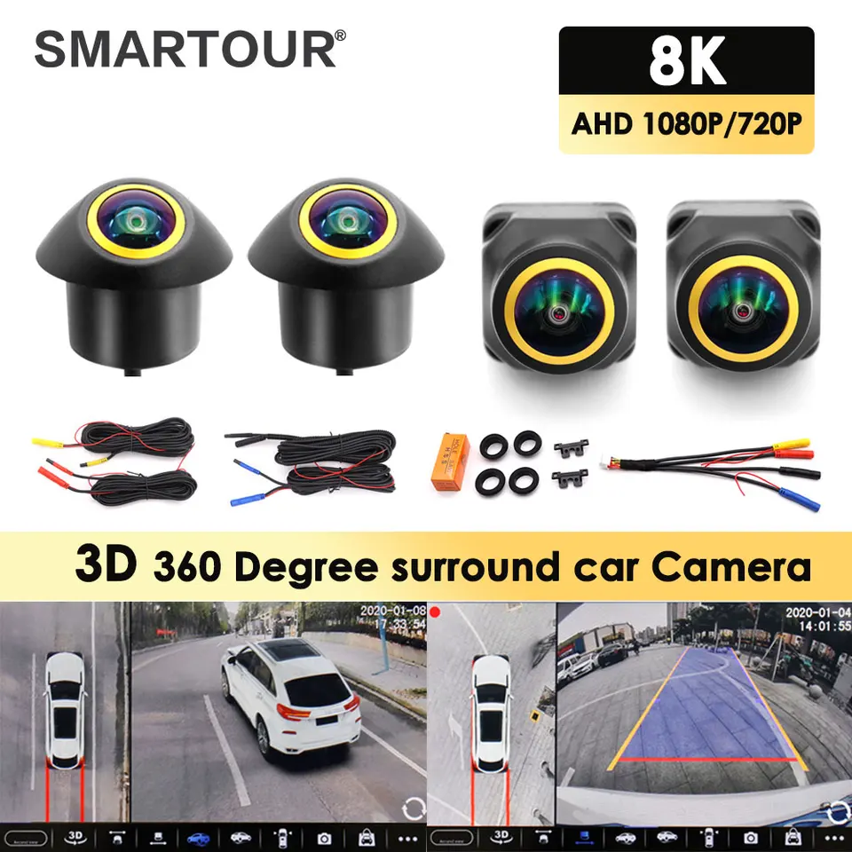 HD 360 -stupňový automobilový fotoaparát 1080p 8k 3D AHD OSCORSKÝ VZOR DOHRADU PARAD+Zľava+predný+Zadný pohľad Zadný fotoaparát pre Android Navigation Revers
