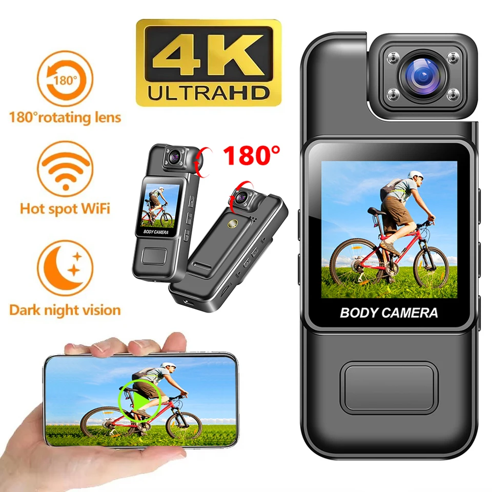 HD 4K WiFi Camera Digital Video Cam Mini Prenosný vreckový vreckový rekordér Recorder 180 ° Rotabovateľná šošovka Outdoor Sports Camera