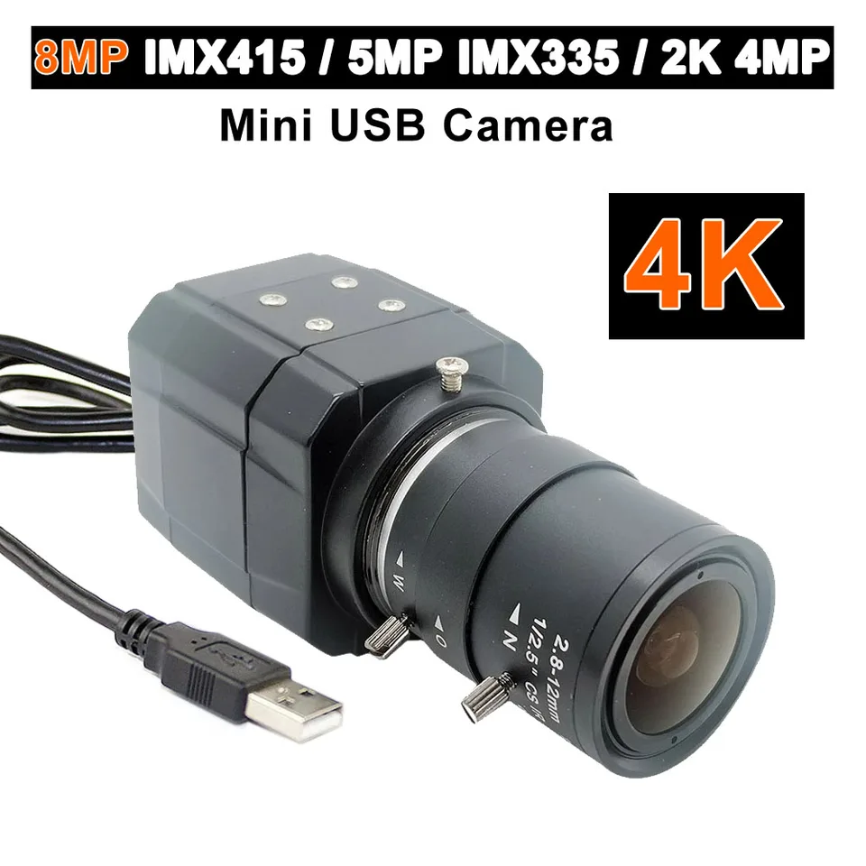 HD 8MP IMX415 / 5MP IMX335 / 2K 4MP USB MINI WebCAM 30FPS s 6 mm 2,8-12 mm Varifocal CS šošovky UVC OTG PC VIDEO VIDEO USB