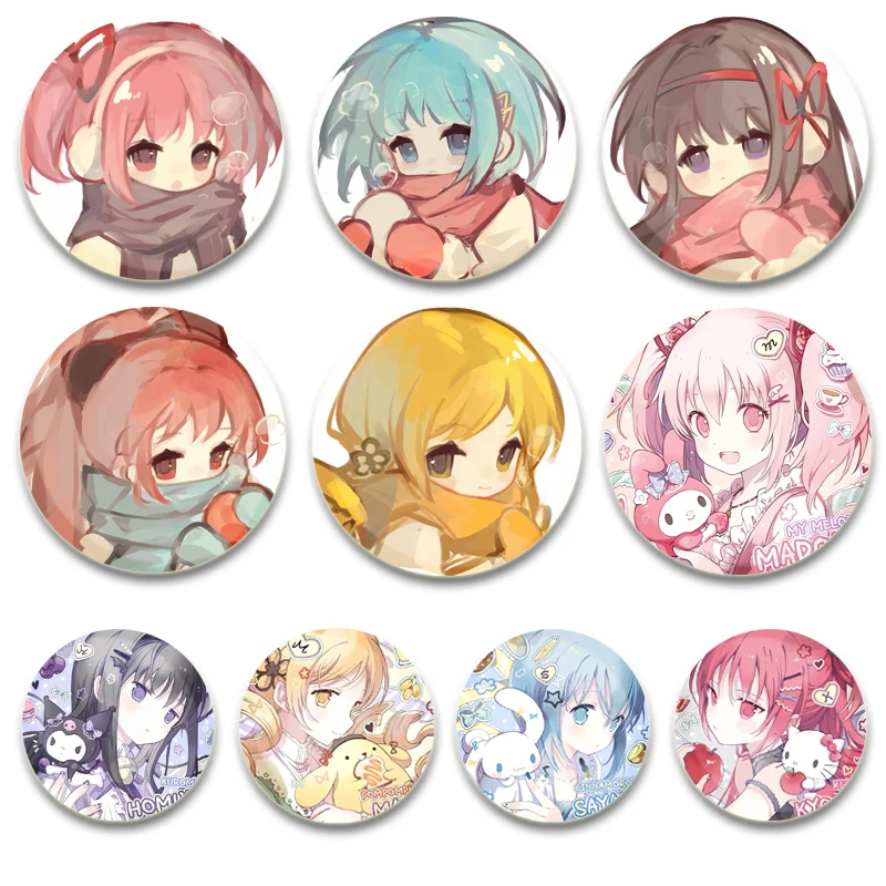 HD Tlač Anime Badge Puella Magi Madoka Magica Pins Kaname Madoka/Akemi Homera/Miki Sayaka/Tomoe Mami Cute Cartoon Brošes