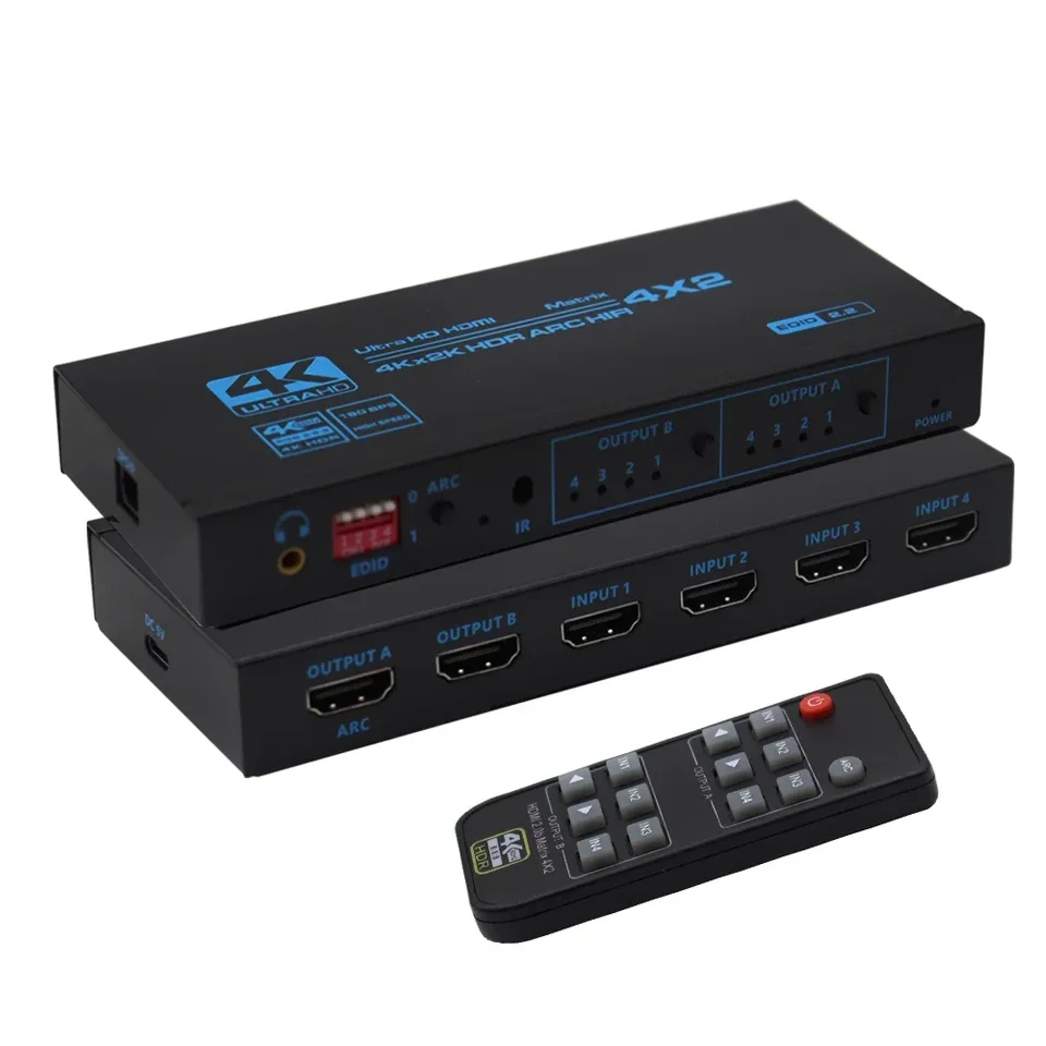 HDMI Matrix 4x2 s Audio 4K 60Hz HDMI 4 v 2 Out Matrix Switch Splitter HDCP 2.2 EDID Audio pre PS4 Xbox DVD HDTV zosilňovač