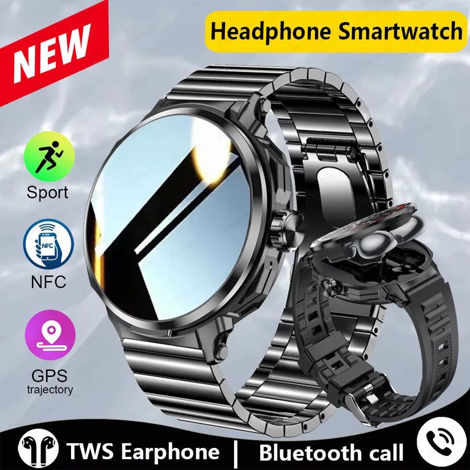 Headset Smart Watch Men Tws 2 in 1 bezdrôtové bluetoothcall slúchadlá NFC krvný tlak srdcový frekvencia Testovanie zdravia Smartwatch Smartwatch