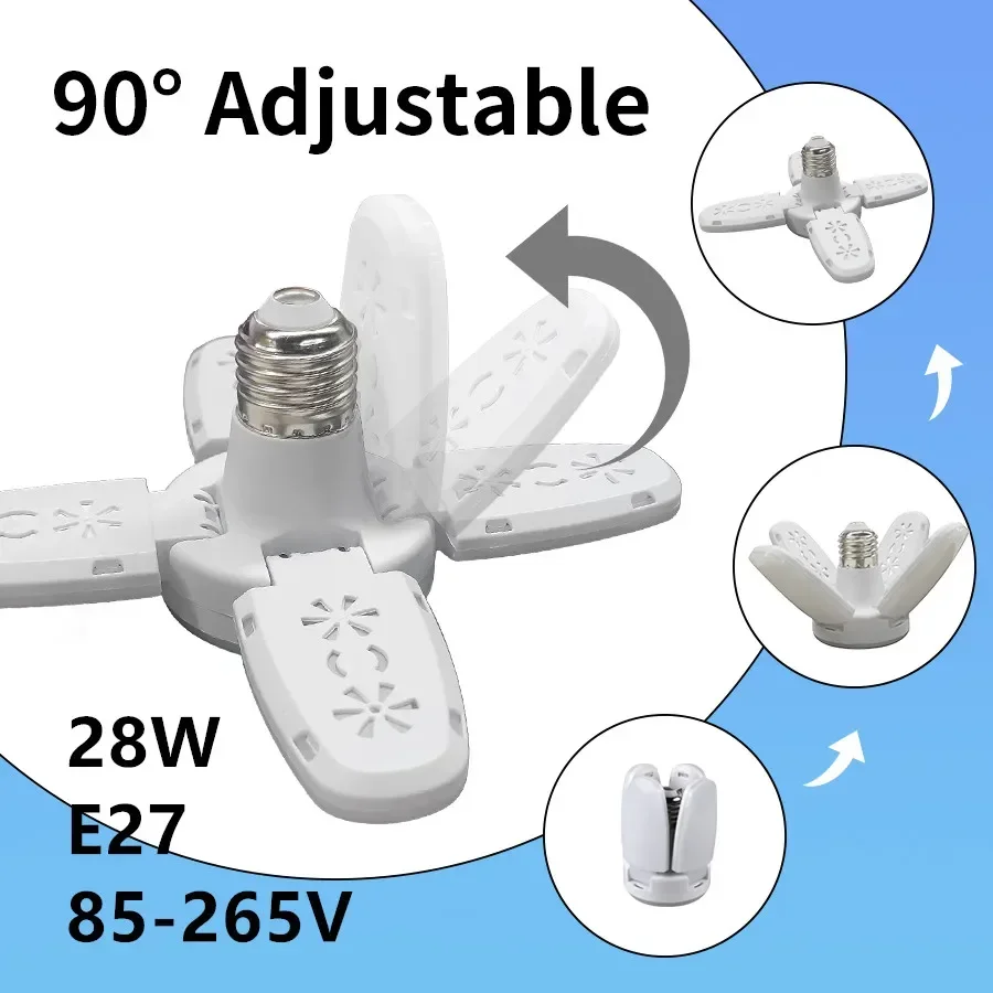 Heinast 28W Tvar ventilátora LED žiarovka E27 LED lampa zložená 220V 110V žiarovky pre domácu obývaciu izbu skladové garážové svetlo Garážové svetlo