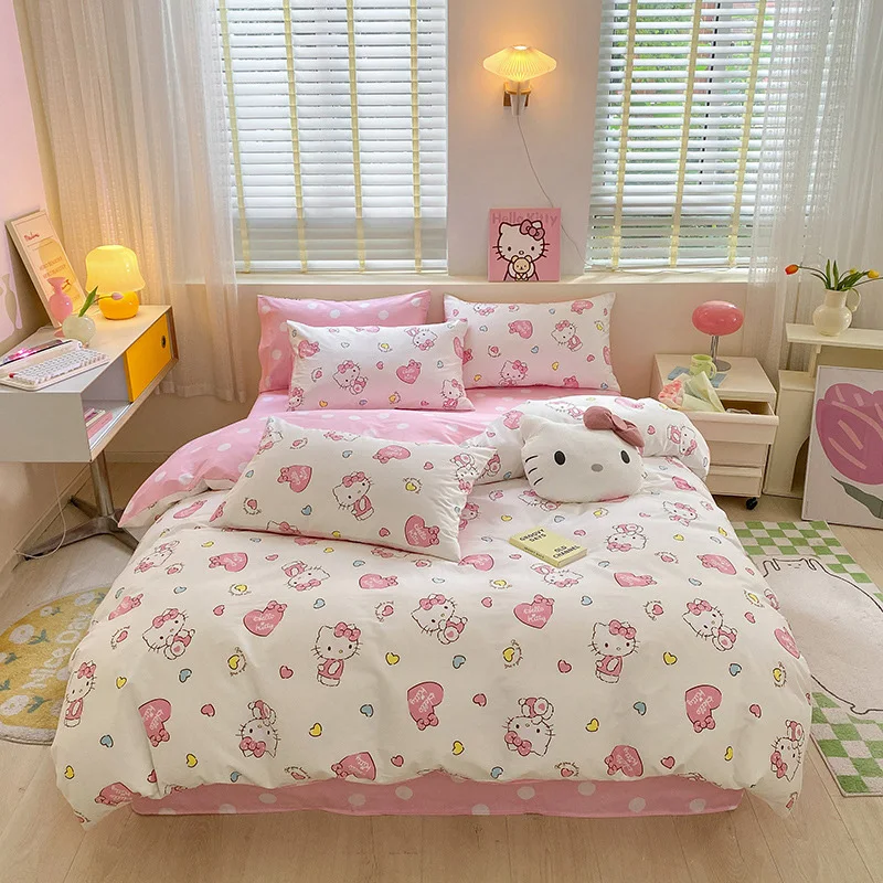 Hello Kitty 4ks/Set Kawaii Anime Cartoon Bedding Cover prikrývka Študentská podstielka Mäkké mikrovlákno Bedspread Lightweight Coverlet