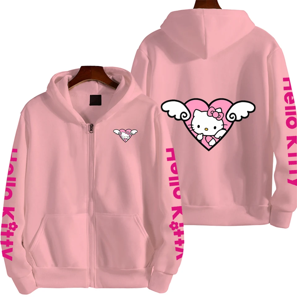 Hello Kitty Angel Wings Pánska karikatúra Jeseň/zimná zipsová mikina Dámska ulica Príležitostný módny pár športový nadrozmerný kapucňa mikiny