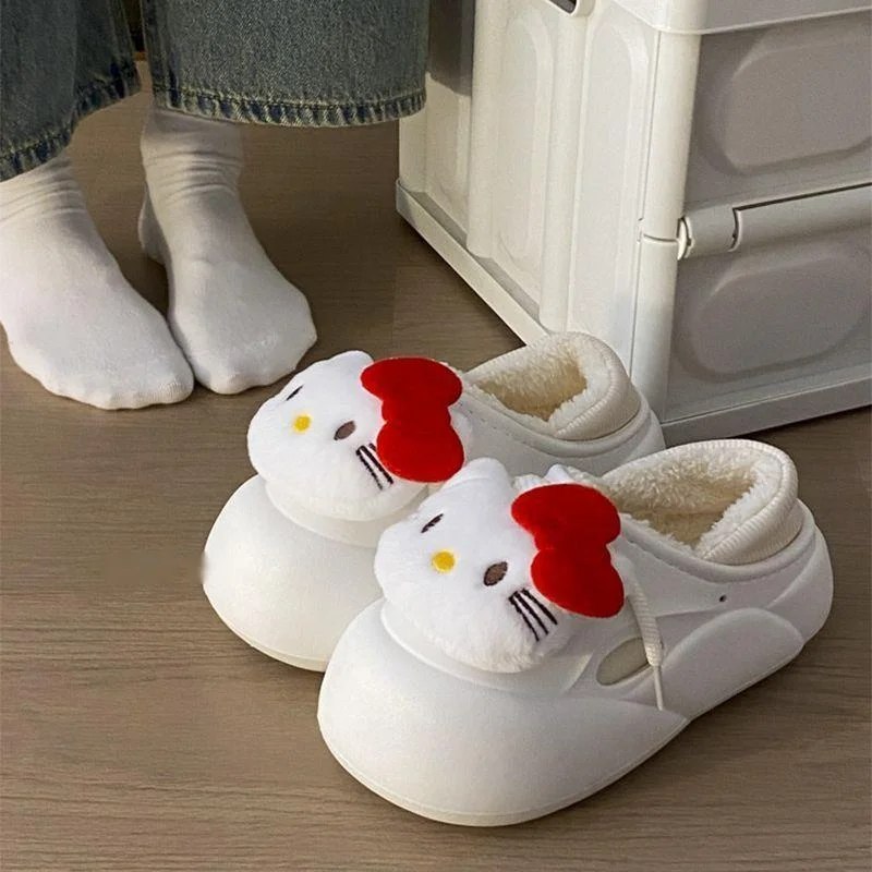 Hello Kitty Autumn Winter Wimate Bavlnené papuče roztomilé teplé husté podrážky anti sklz Plush Plippers Japonský štýl kawaii domáce topánky