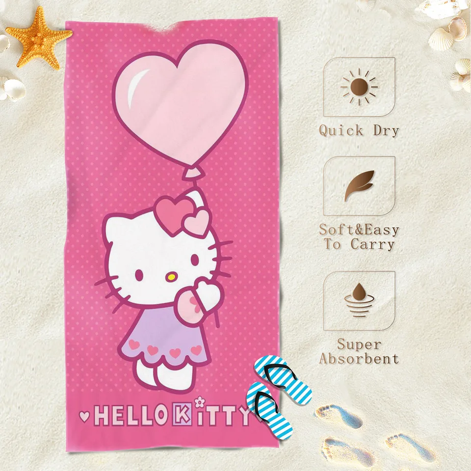 Hello Kitty Beach Towel, karikatúra, roztomilý Sanrio, dekorácia izieb, vaňa, ruka, domov, sprcha, cestovanie, kúpeľňa, chlapci, dievčatá, deti