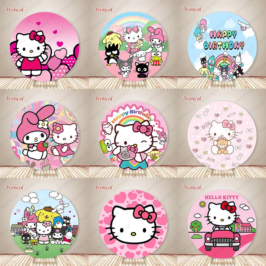 Hello Kitty Birthday Birthday Round Clowdrop Cinnamoroll Kuromi My Melody Pozadie Custom Badtz-Maru Keroppi Round Cover Baby Shower Prop