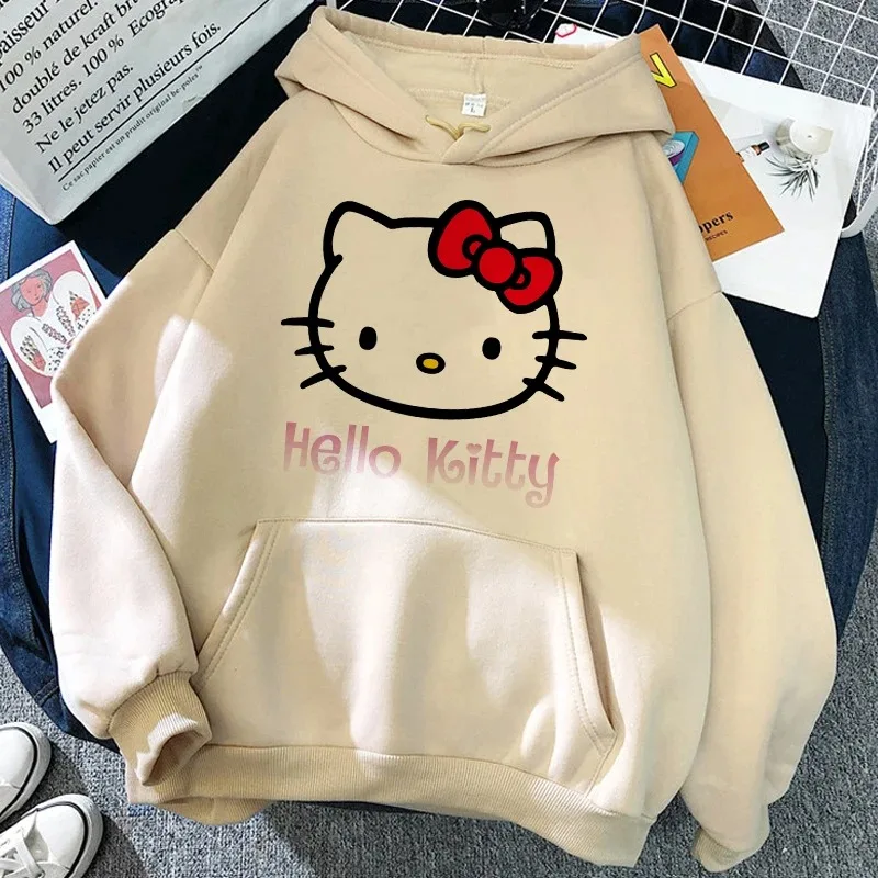 Hello Kitty Dámske mikiny emo rockové oblečenie Sanrio Merchandise Y2K na jeseň a zimné harajuku s dlhým rukávom Vzor mikiny