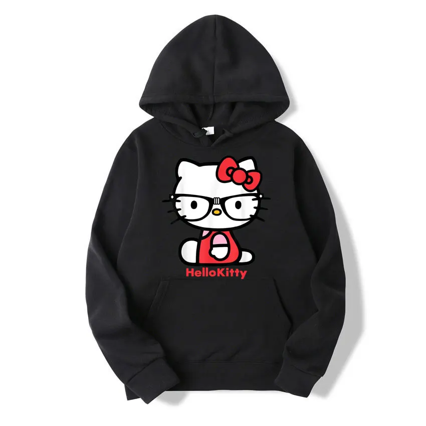 Hello Kitty Glasses Unisex Hoodie Cartoon Fashion Pár nadmerne veľkú mikinu