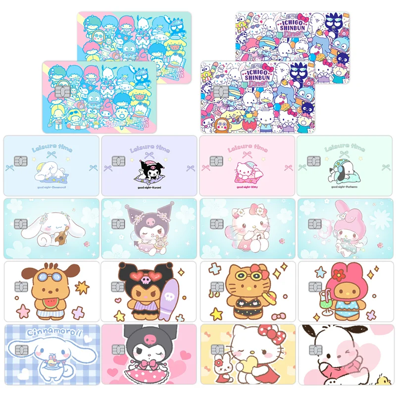Hello Kitty Kuromi Pochacco Roztomilé kreditné nálepky na pokožku pre vízové ​​bankové karty Obojstranné filmové nálepky na nálepku