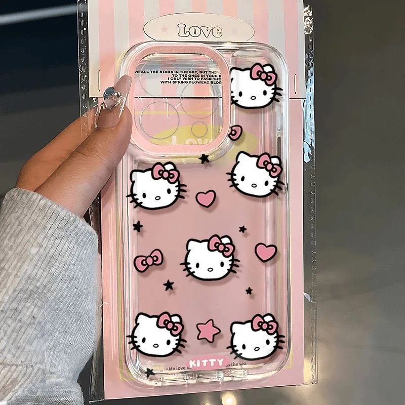 Hello Kitty Love Pink Bow Clear Space Pase pre iPhone 11 12 13 14 15 16 Pro Max Mini x XS XR 7 8 Plus SE2020 Priehľadné