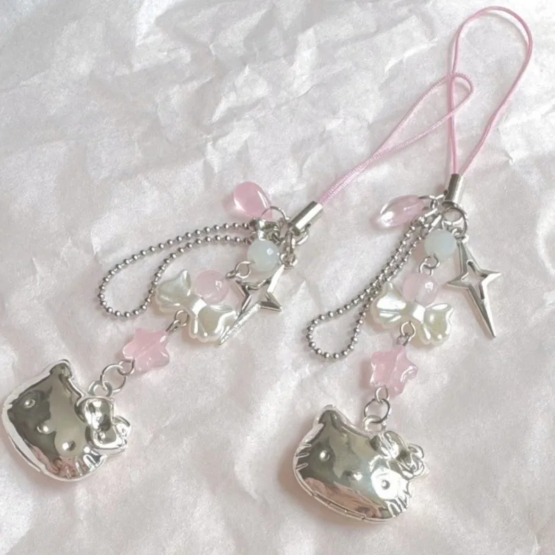 Hello Kitty mobilný telefón reťazec lana sanrio anime prívesok ručne vyrábané korálky Strand Choker Náramky