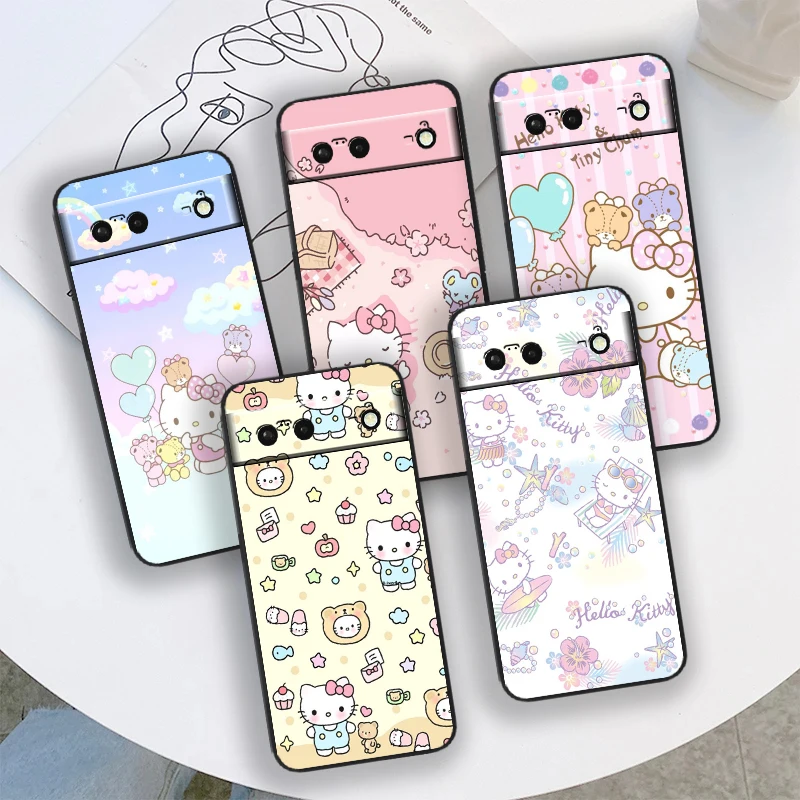 Hello Kitty Pink Pekné puzdro pre Google Pixel 9 8 7 Pro 6 Pro 6a 5a 5 4 4a XL 5G Čierne Soft Fundas Cover