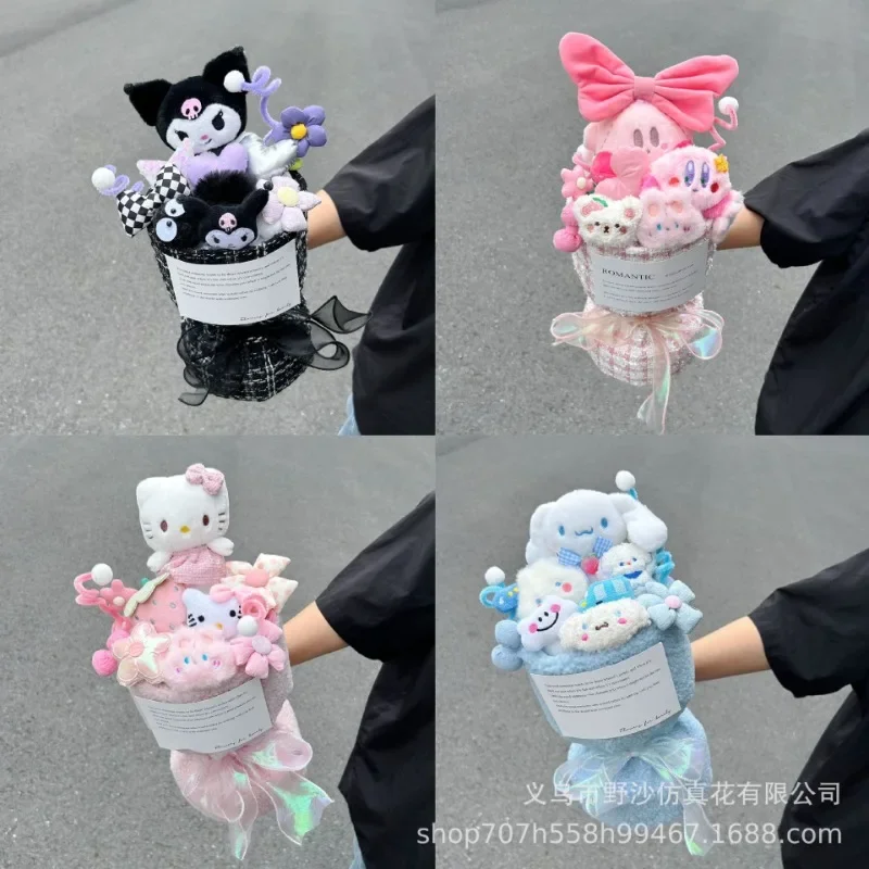 Hello Kitty Pochacco Anime Kawaii Sanrio Ins Creative Lovely Doll Flower Byquet Cuil Cartoon My Melody Birthday Gifts Hračky