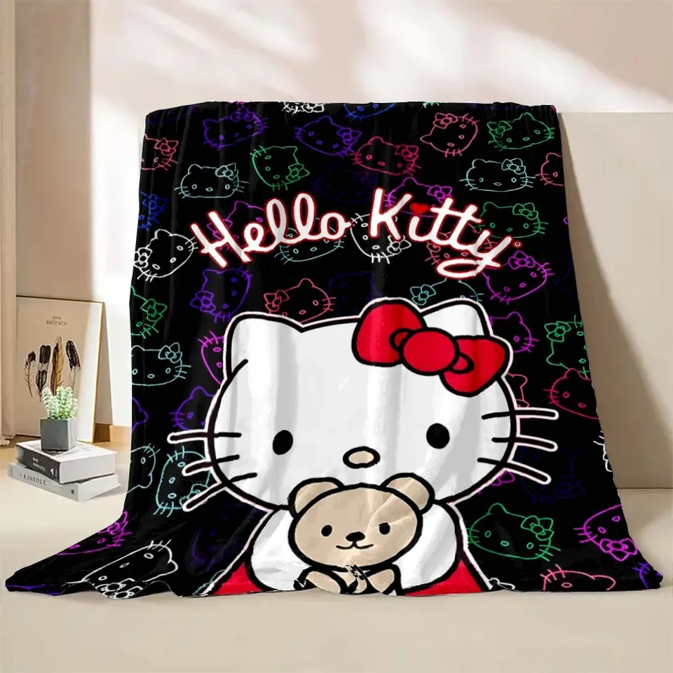 Hello Kitty potlačená čierna prikrývka Deti dospelých prikrývka Mäkká a teplá posteľná bielizeň pre posteľnú pohovku vonkajší cestovný kryt prikrývky
