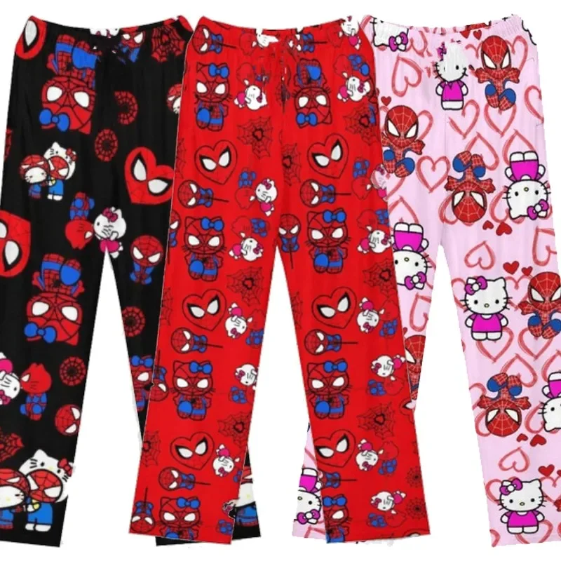 Hello Kitty Spider-Man Cotton Loose Dámske pyžamové nohavice pyžamové nohavice Ženy Men karikatúra spánok dna salónik nosenie dievčaťa spánok