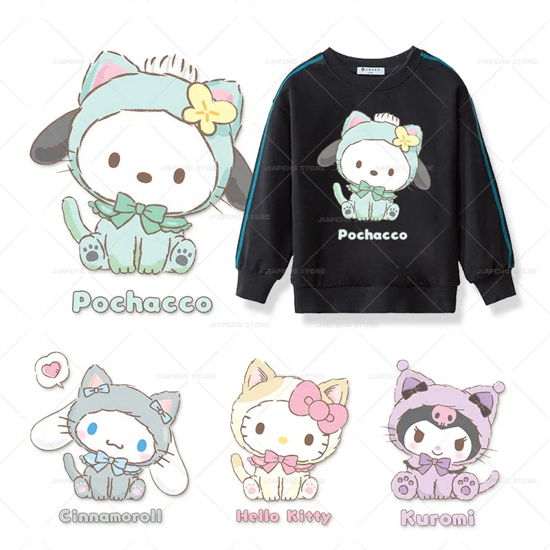 Hello Kitty Tlačené nálepky pre oblečenie železo na prevodoch tepla karikatúra roztomilá mačka Sanrio Family Thermal na detské oblečenie