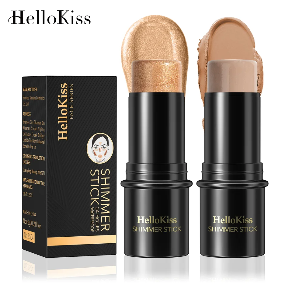 Hellokiss vodotesný trblietavý bronzer bronzer výšky trblietky lesklé korektor iluminátor iluminátor palice krémová červenka make -up kozmetika