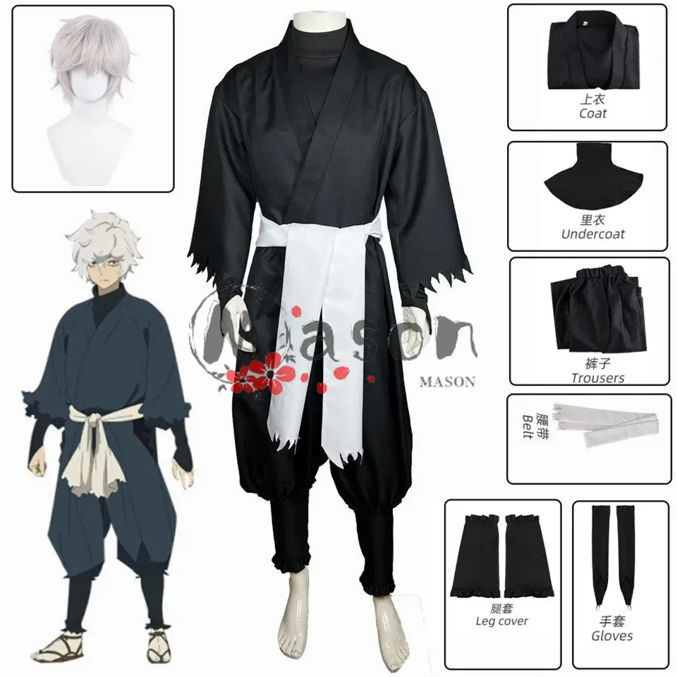 Hell's Paradise Gabimaru Cosplay kostým Jigokuraku ninja čierna uniforma krátka biela parochňa parochňa karnevalová udalosť Men cosplay kostým