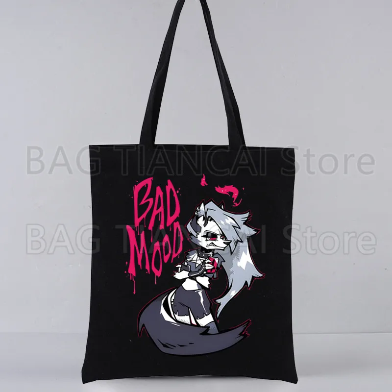 Helluva šéf Loona Canvas Bag Custom Logo Tote Bag nakupujúci obrázok dizajn čierne unisex cestovné kabelky vrecká na rameno