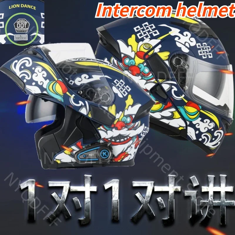 Helma s dvoma šošovkami facelift pre motocykle dlhá výdrž Bluetooth Dva osoby Interkom Motocykel plná certifikácia prilby