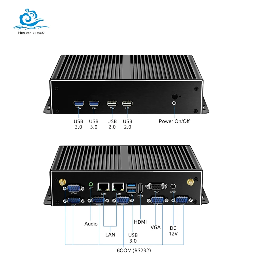 HELORPC 2LAN6COM Industrial Mini PC s Inter Celeron J1900 Support Win10 Linux Pfense s počítačom 4xusb3.0 2xusb2.0 1xHDMI