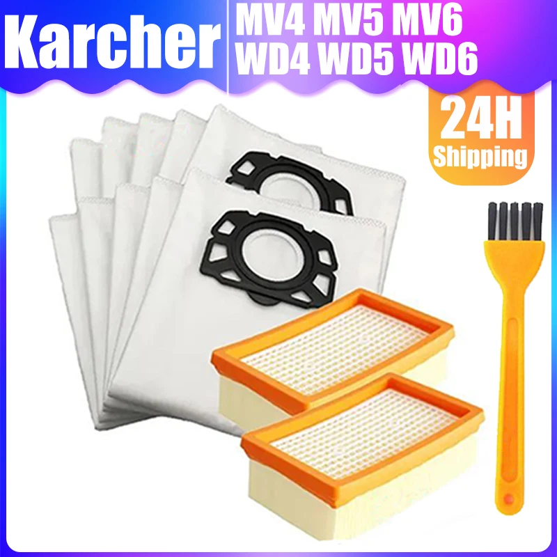 HEPA filtračné vrecká na prach pre Karcher MV4 MV5 MV6 WD4 WD5 WD6 WD4000 až WD5999 ČASŤ#2.863-006.0 Výmena dielov