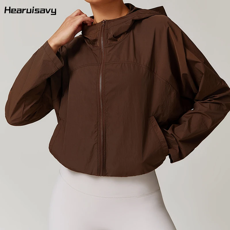 Hereuisavy Windproof Workout bunda Ženy zips s dlhým rukávom Rukotky Running female Activewear Quick Dry Sports bundy Ženy