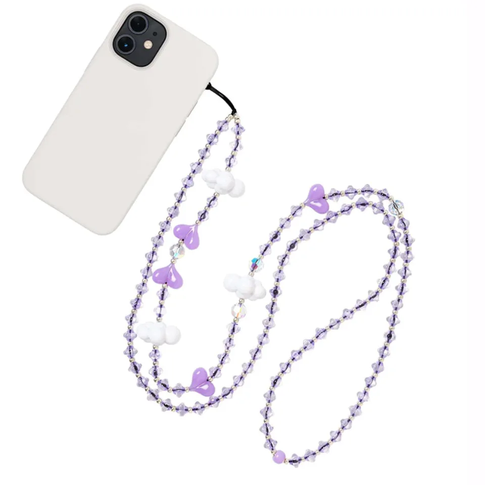 Herlook New White Clouds Phone Reťaz korálky Dlhý reťazec pre mobilné telefóny Srdcové kúzlo štýlové Y2K Accessories Mobile Lanyard