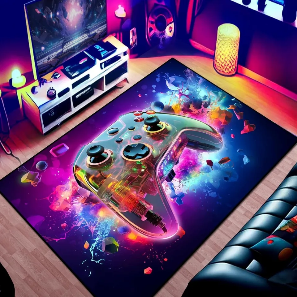 Herná oblasť koberec Teen Boys Carpet 3D Transparent Gamepad Game Controller for Game Room Boys Boys Dievčatá spálne herňa podlahová podlaha