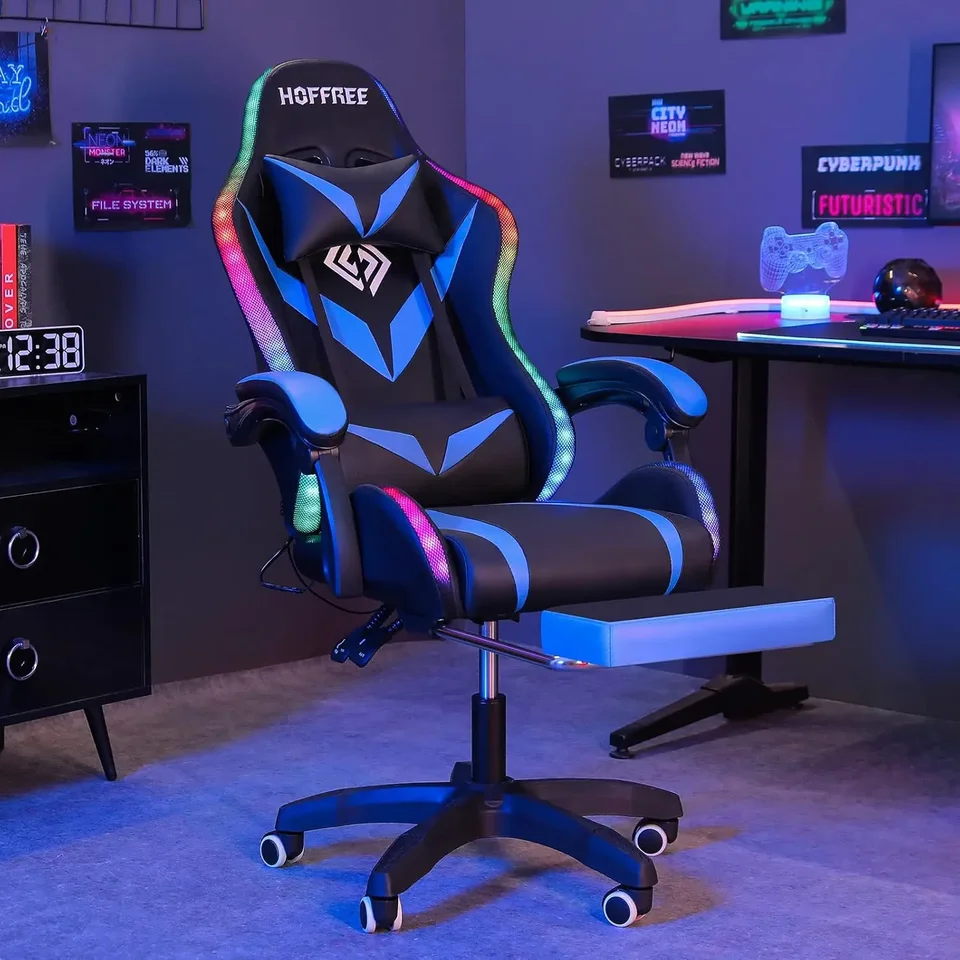 Herná stolička s reproduktormi Bluetooth a RGB LED svetlá ergonomická masáž počítačová herná stolička s stoličkou videohry Footrest H