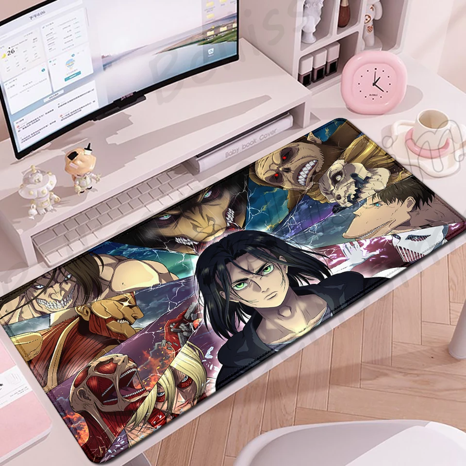 Herné príslušenstvo Útok na Titan Mouse Pad Klávesová stola Mat Anime Computer Koberec Veľký gumový hráč XXL Non-Slip Mousepad Mousepad