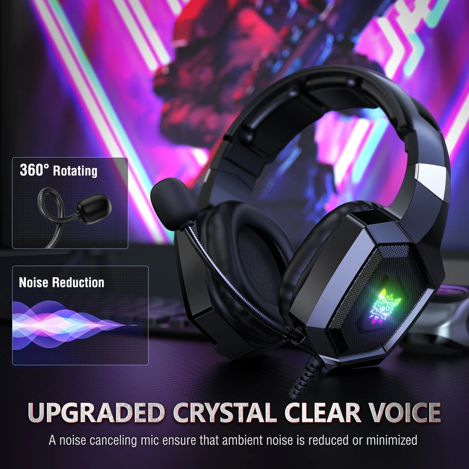 Herné slúchadlá Onikuma s flexibilným HD MIC RGB Light priestorový zvuk Over-Ear Wired Headset Gamer pre PC Gaming Xbox