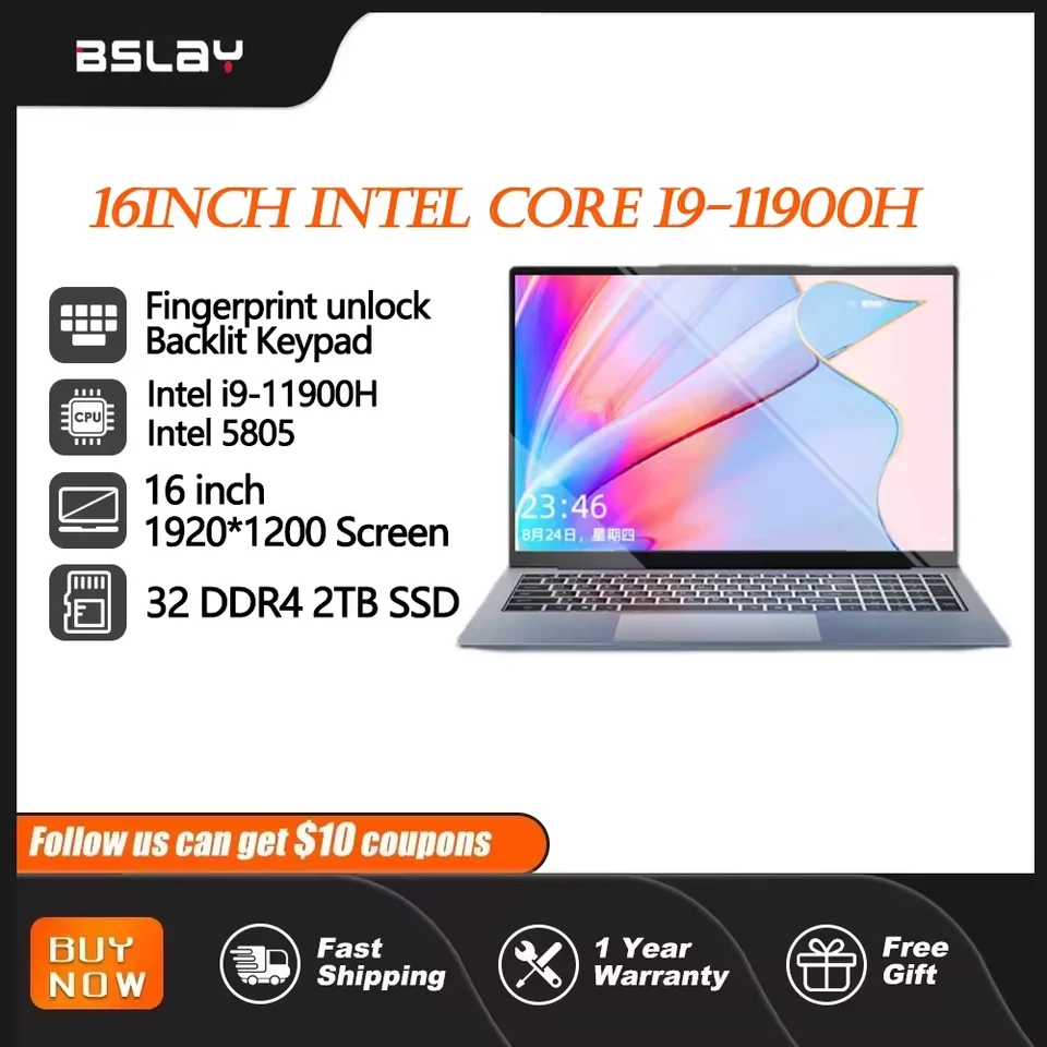 Herný notebook 16inch Intel Core I9-11900H/5805 32 RAM 2TB SSD DDR4 Window11 HD Camera 8 jadrá 16 vlákien prenosný počítač PC