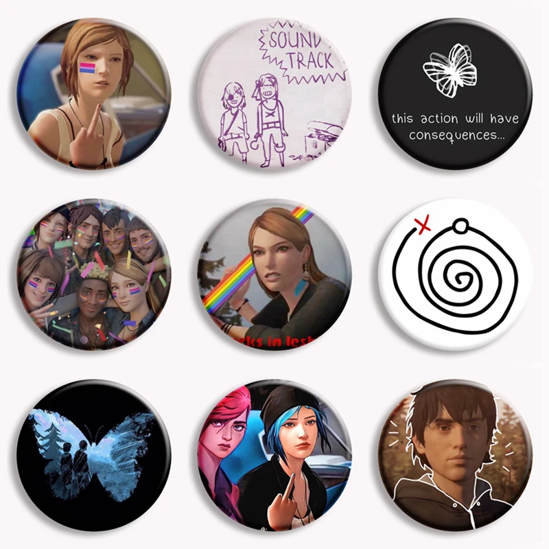 Herný život je podivný gombíkový pin modrý motýľ Vstúpte do vírenia brošňa lesbičky Rachel Amber Badge Bag Accessories Fans Collet
