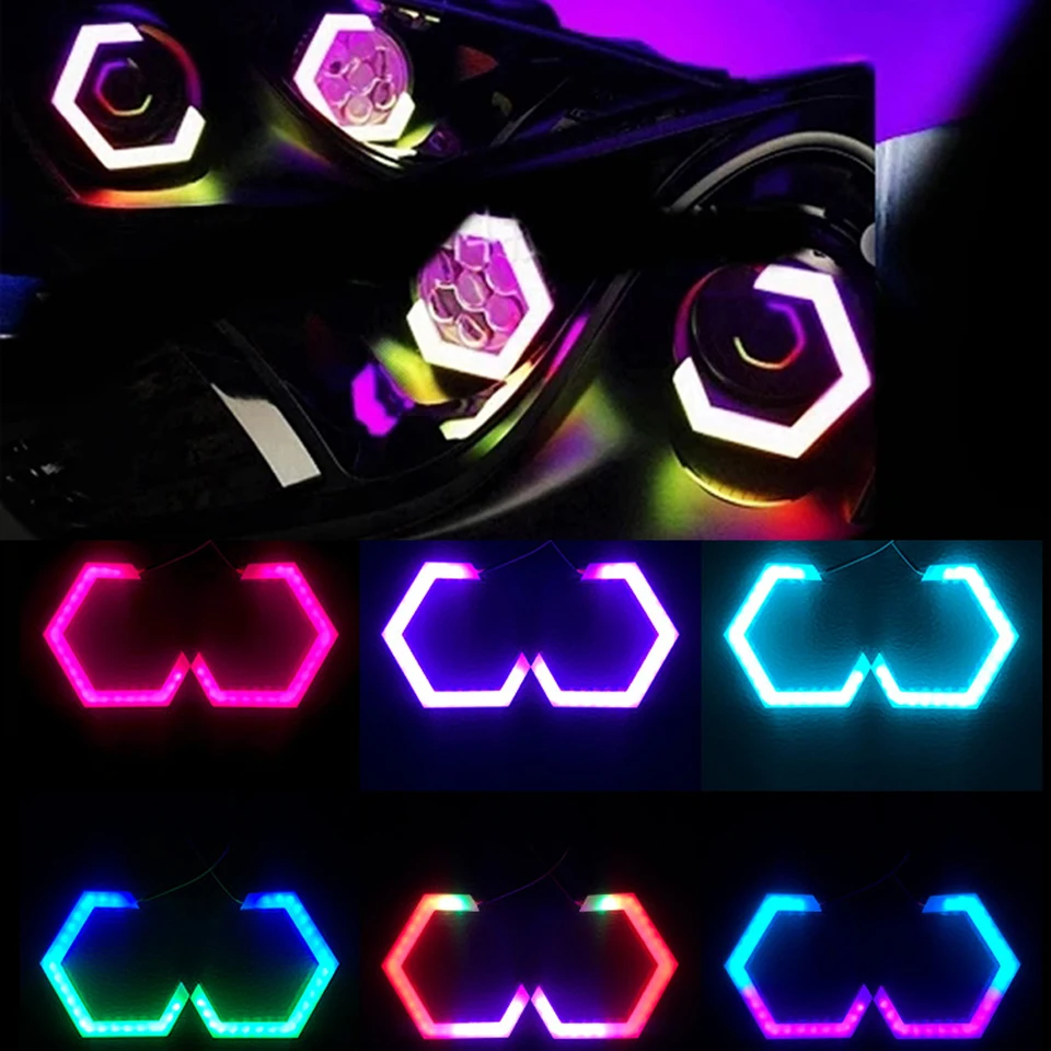 HEX HALO CAR SHILL ANGEL EYSE RGB Bluetooth kompatibilné bežiace svetlá DRL 90/80/70/60 mm prsteňový projektor App App App
